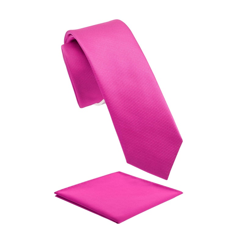 fortunatever Mens Solid Color Tie,Slim&Formal Necktie With Multiple Colors+Pocket Square(2.36''&3.35'') (Magenta Red, 2.36'' Width) - Image 1